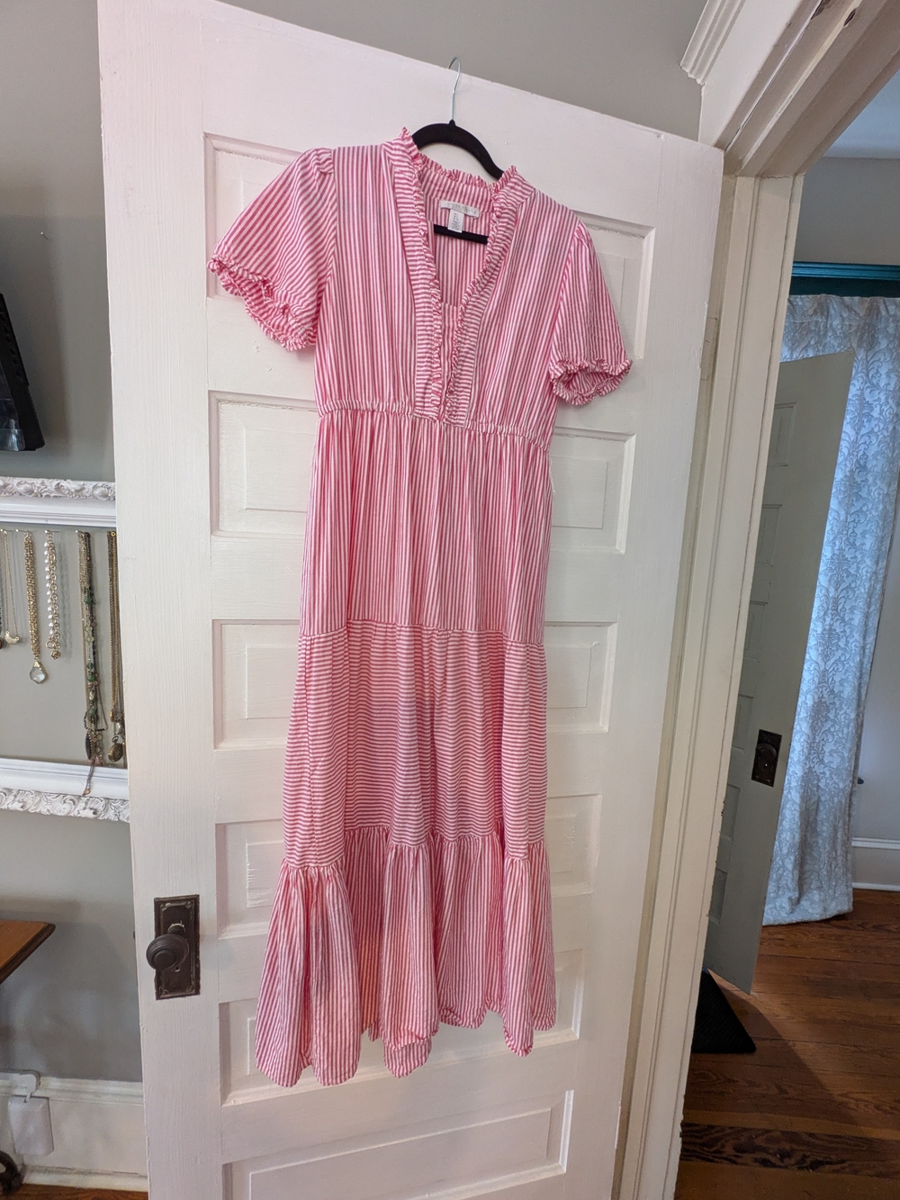 London Times Pink and White Striped Maxi Dress Like New